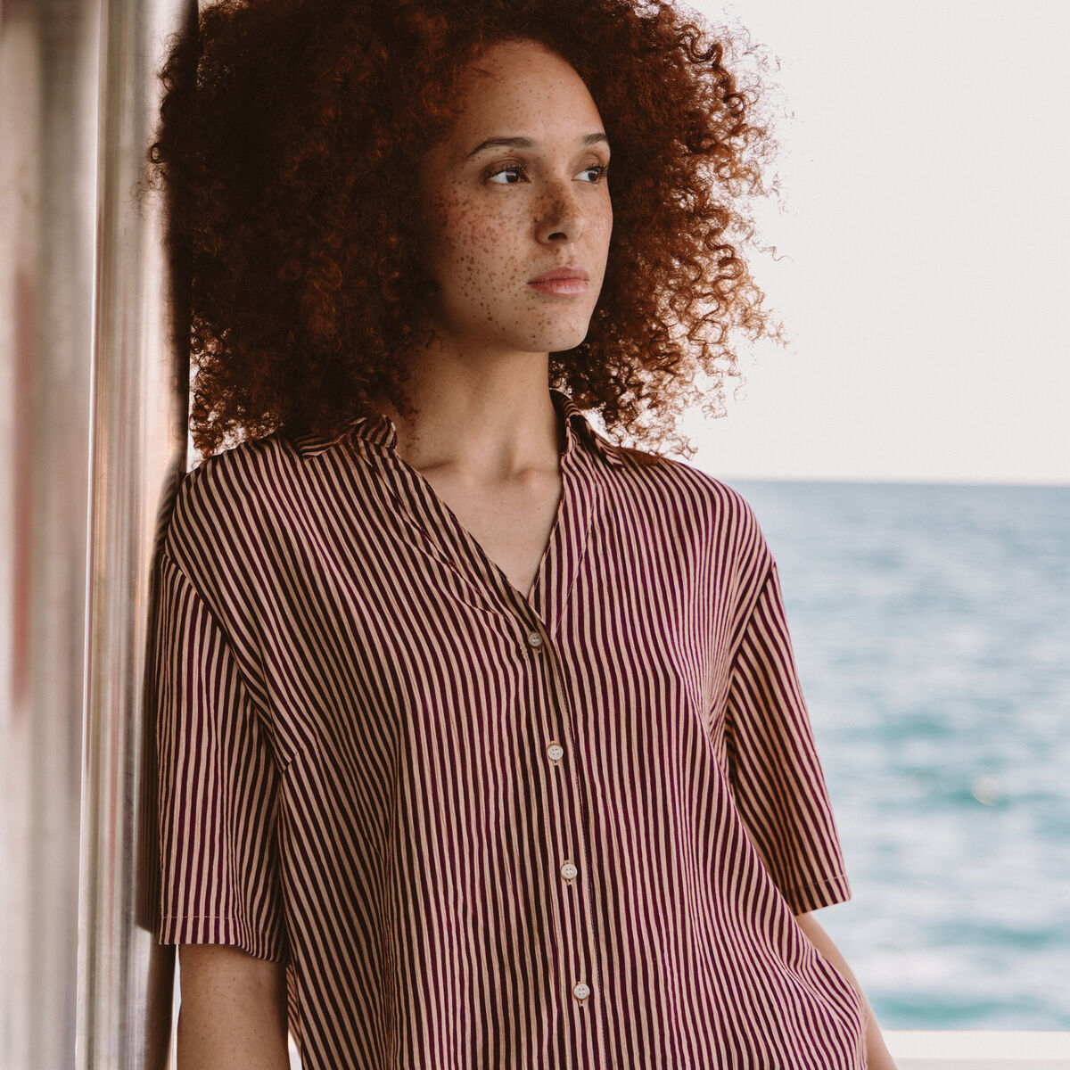 Blouse manches courtes fluide violet femme