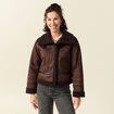 Bombardier court droit similicuir marron femme