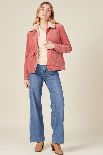 Blouson droit velours côtelé rouge clair femme