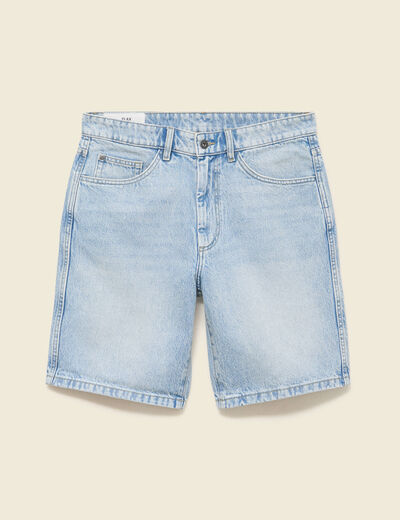 Bermuda en jean coton denim bleach homme