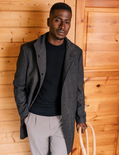 Manteau ajusté boutonné gris foncé homme