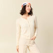 Gilet manches longues col rond creme femme