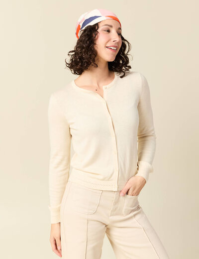 Gilet manches longues col rond creme femme