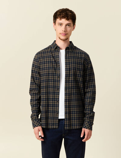 Chemise col classique manches longues vert kaki homme