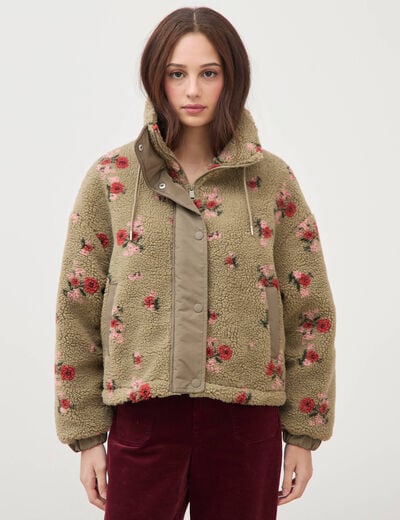 Blouson oversize sherpa col montant vert femme