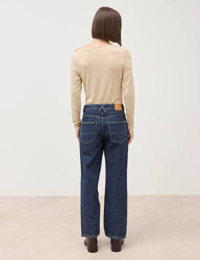 Jeans straight 7/8&egrave;me taille haute denim brut femme