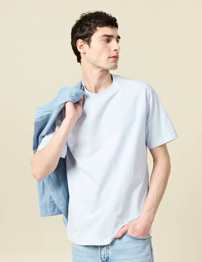 T-shirt ample en coton manches courtes bleu ciel homme