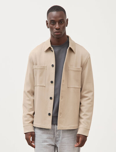 Surchemise manches longues col am&eacute;ricain taupe homme