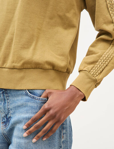 Sweat droit en coton manches longues camel femme