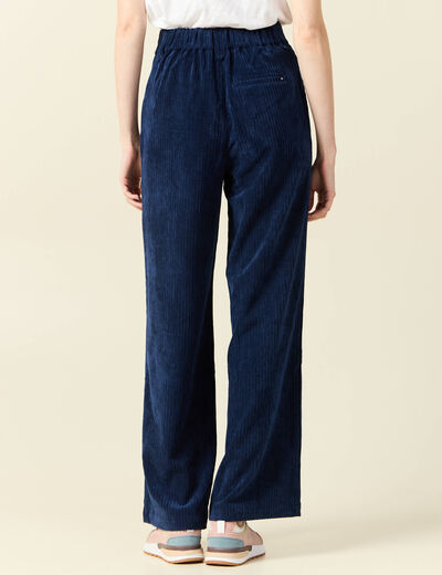 Pantalon large velours pinces bleu marine femme