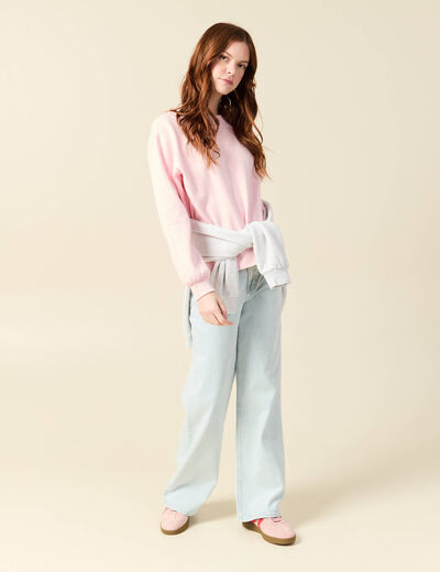 Sweat droit manches longues rose clair femme