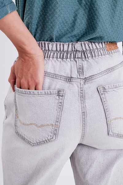 Jeans mom taille haute denim snow gris femme