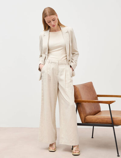 Pantalon large taille haute sable femme