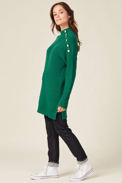 Pull long manches longues vert femme