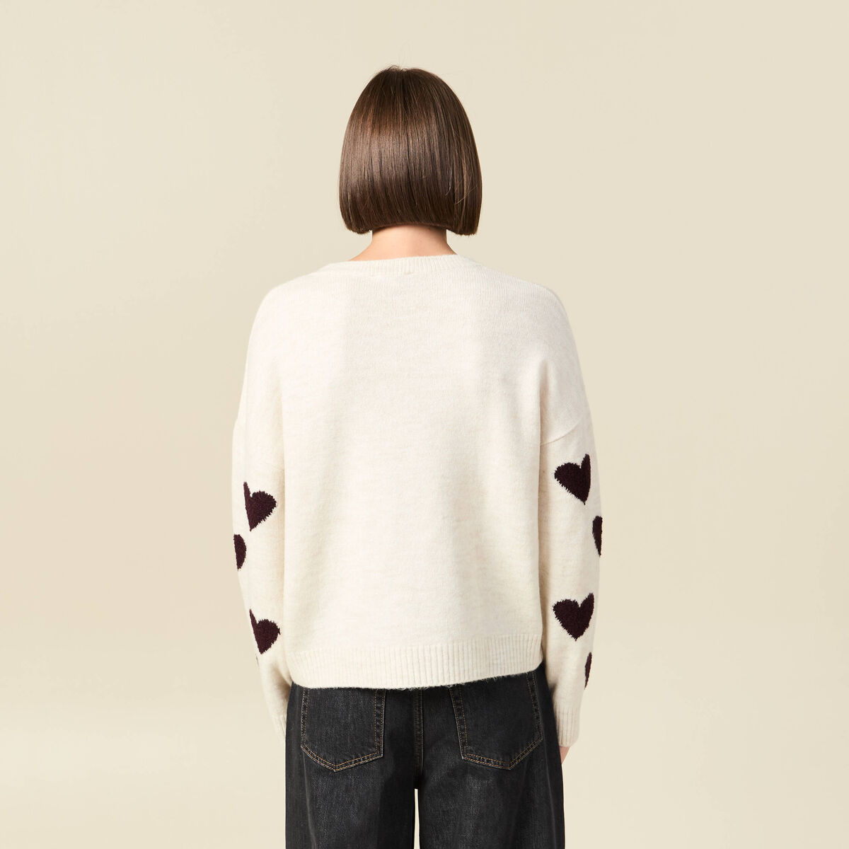 Pull manches longues bouclette col rond prune femme