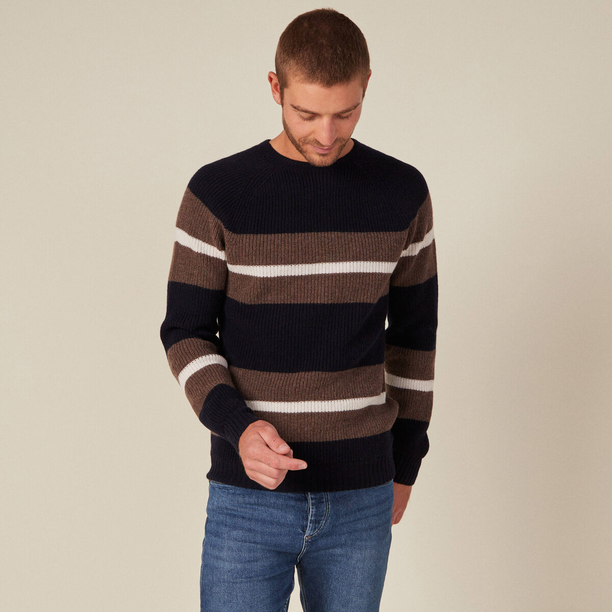 Pull manches longues fabriqué en France bleu marine homme