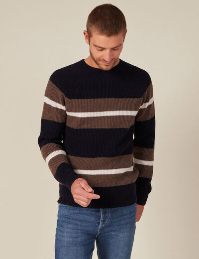 Pull manches longues fabriqué en France bleu marine homme