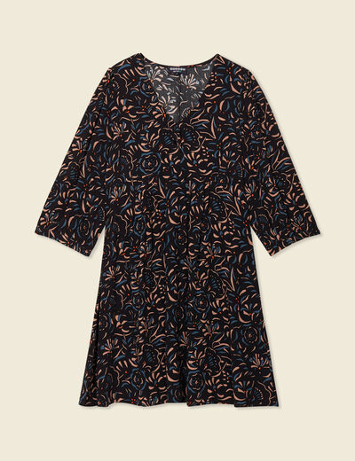 Robe évasée manches 3/4 noir femme
