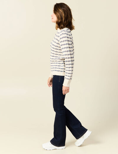 Pull manches longues ajouré ecru femme