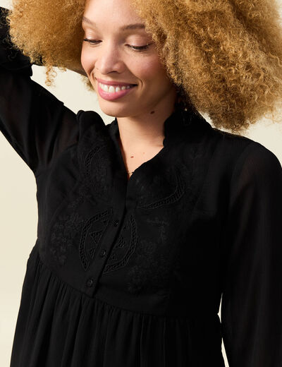 Robe manches longues doubl&eacute;e noir femme