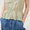Top col v sans manches en coton vert kaki femme
