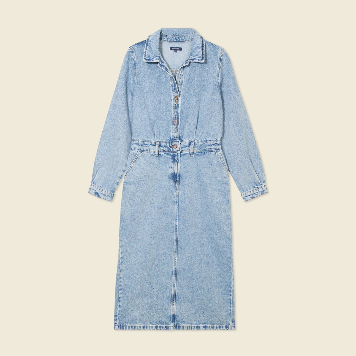 Robe midi droite en jean denim used femme