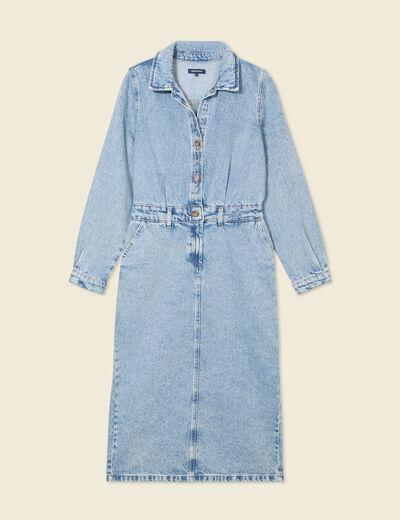 Robe midi droite en jean denim used femme