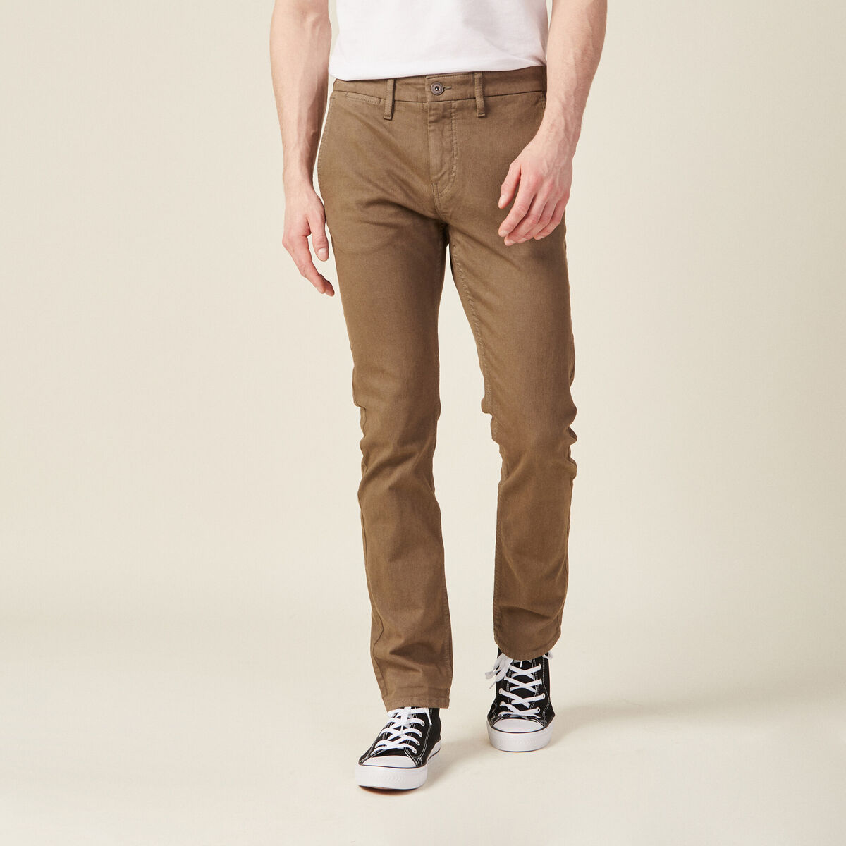 Pantalon chino slim taupe homme
