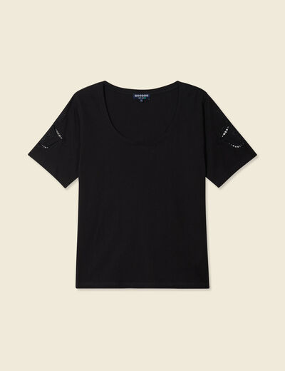 T-shirt manches courtes brodé noir femme