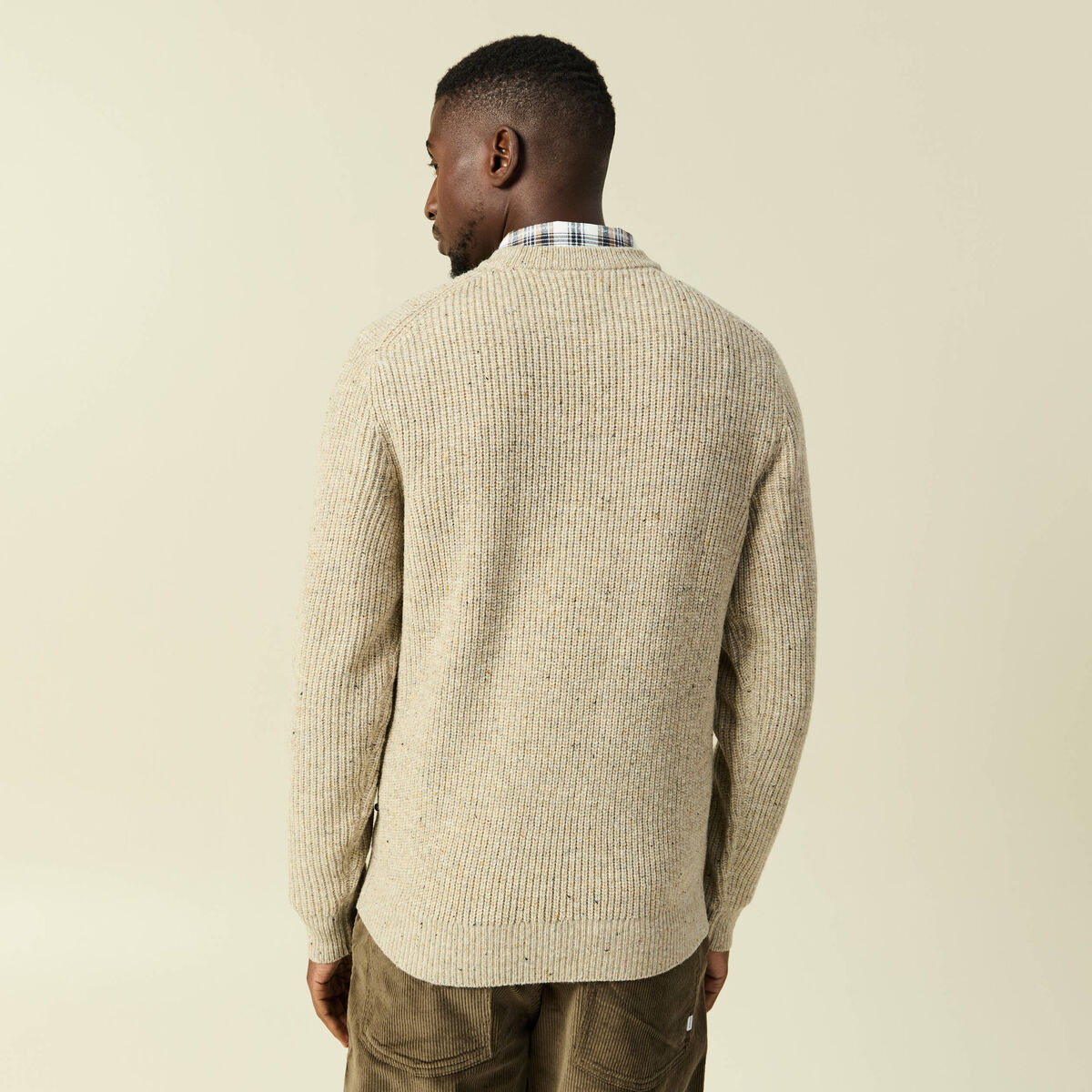 Pull droit manches longues beige homme