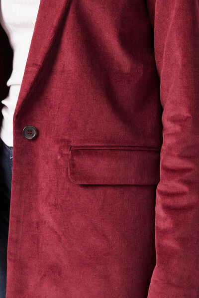 Veste blazer ajustée velours prune femme