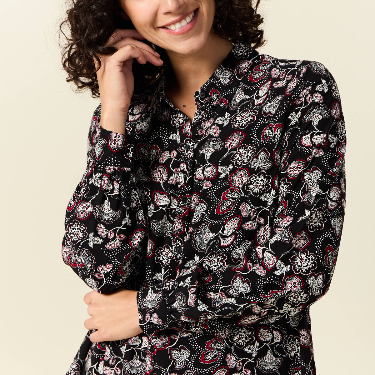 Chemise manches longues fluide noir femme