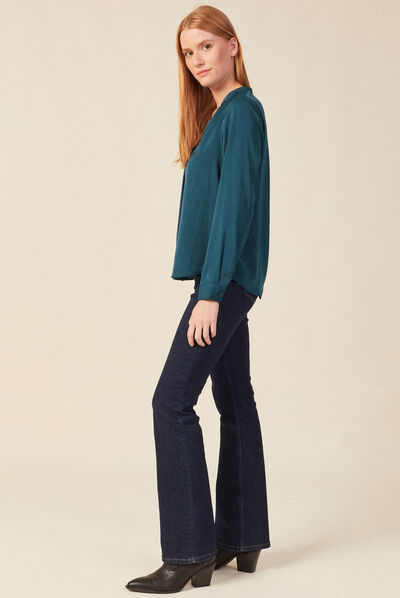 Blouse manches longues bleu canard femme