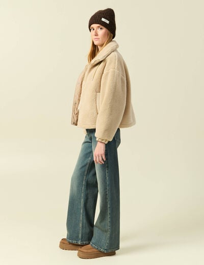 Veste oversize effet polaire col montant creme femme