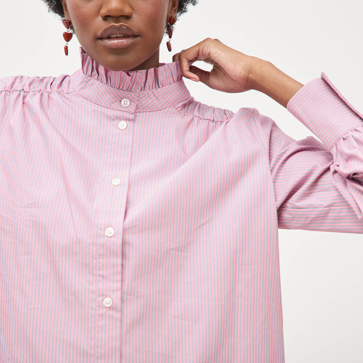 Chemise manches longues col montant multicolore femme