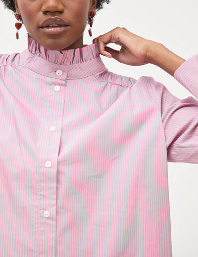 Chemise manches longues col montant multicolore femme