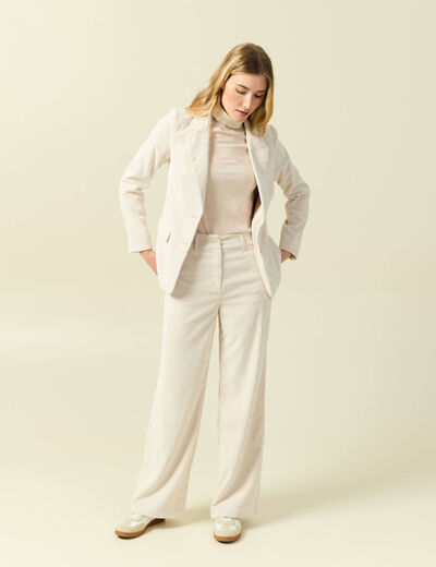 Pull fin col roul&eacute; manches longues creme femme