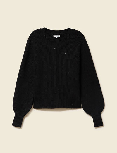 Pull manches longues col rond &agrave; sequins noir femme