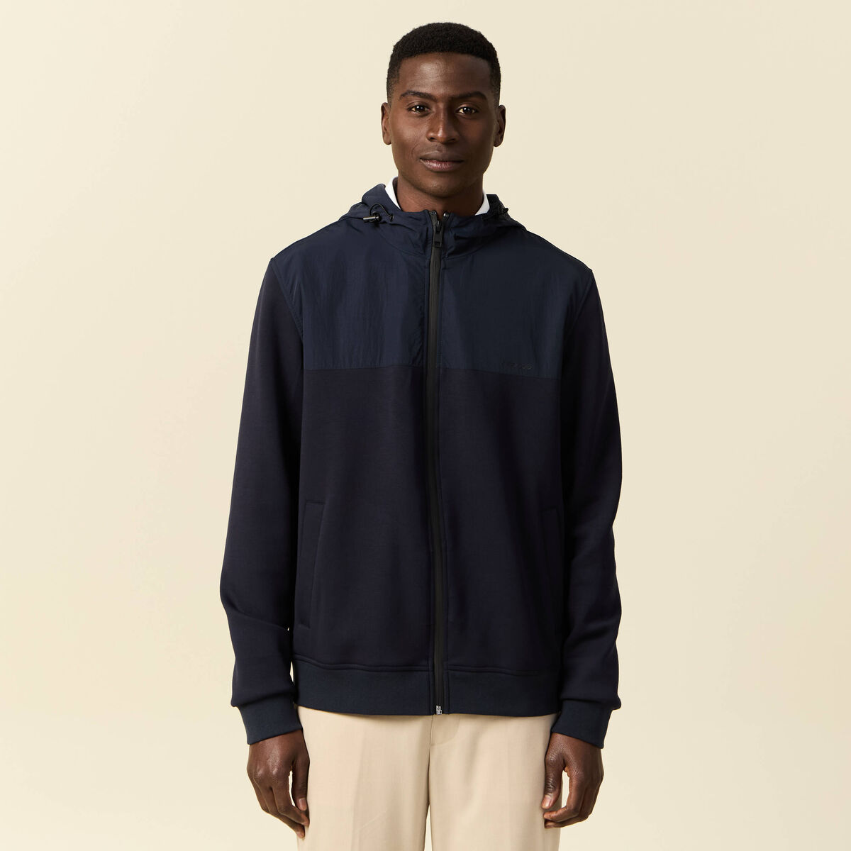 Sweat zippé à capuche bleu marine homme