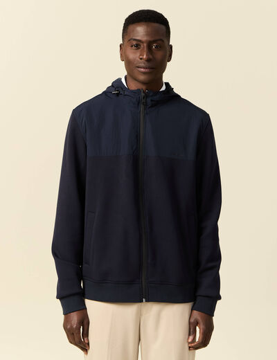 Sweat zippé à capuche bleu marine homme