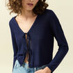Gilet droit court manches longues bleu marine femme