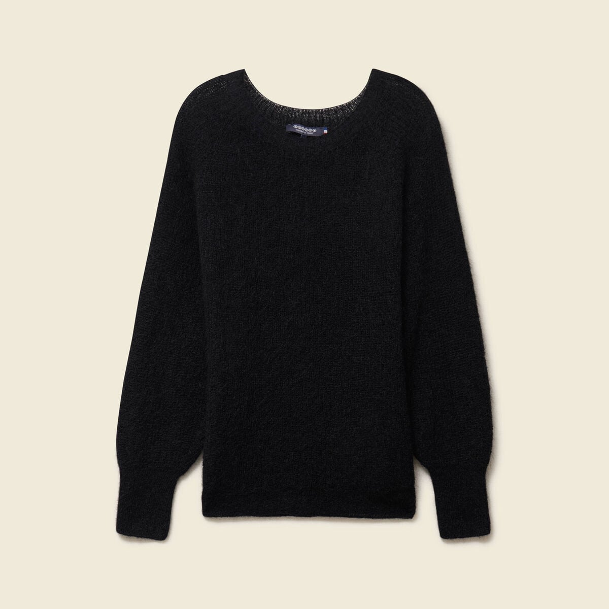Pull manches longues col rond noir femme