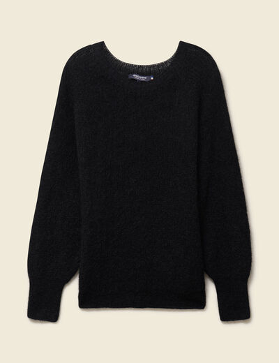 Pull manches longues col rond noir femme