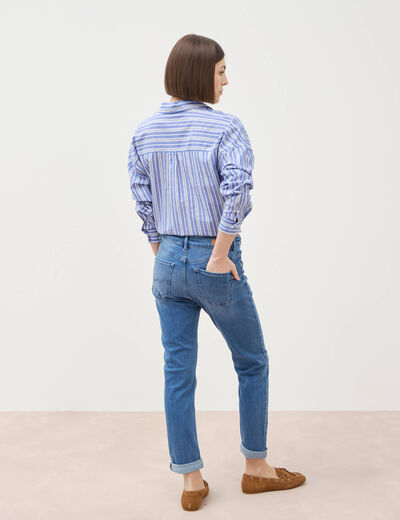 Jeans girlfriend taille haute denim stone femme