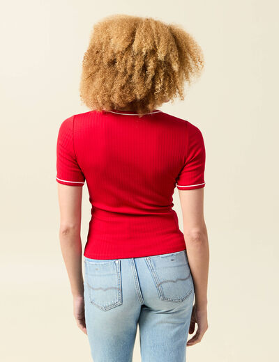 T-shirt ajusté court manches courtes rouge femme