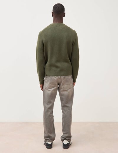 Pull droit col rond manches longues vert kaki homme