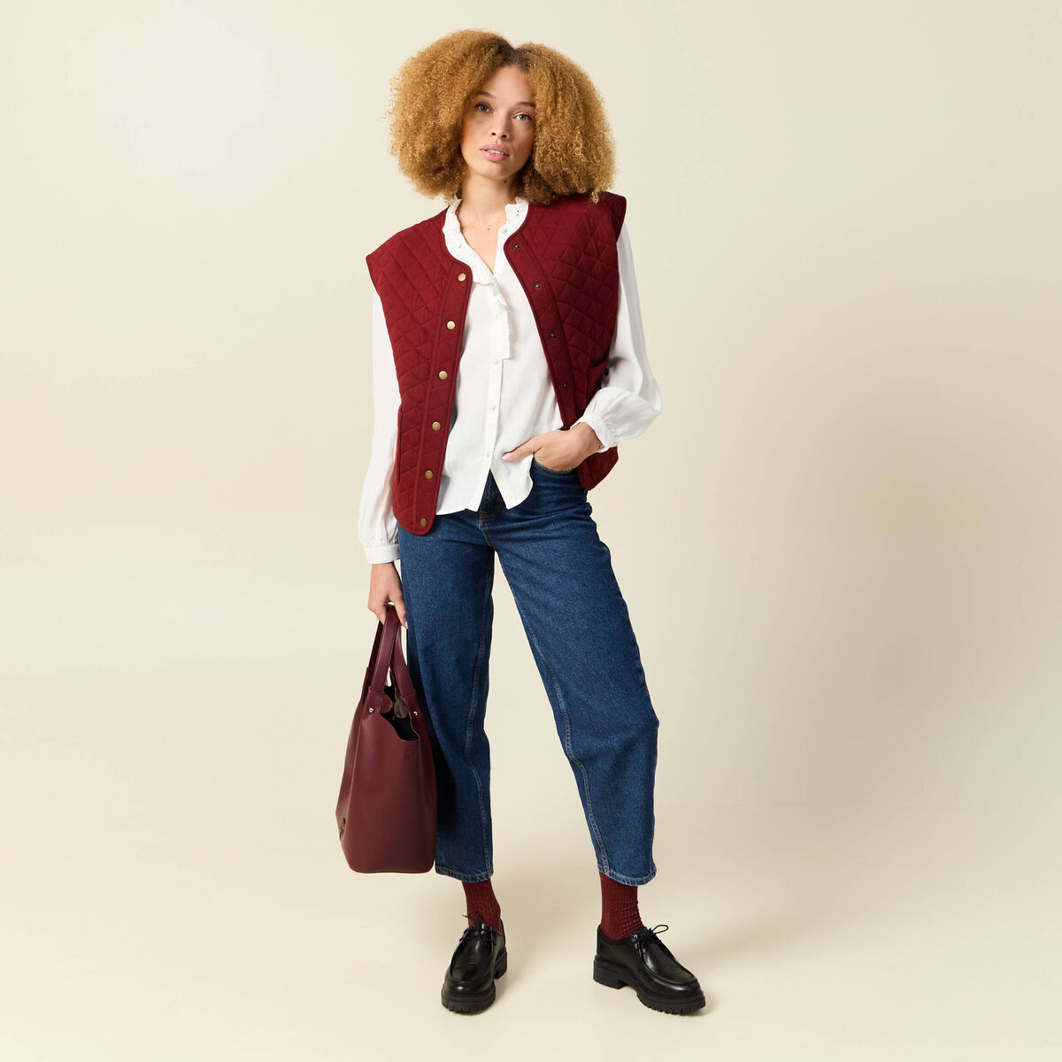 Gilet sans manches rouge foncé femme