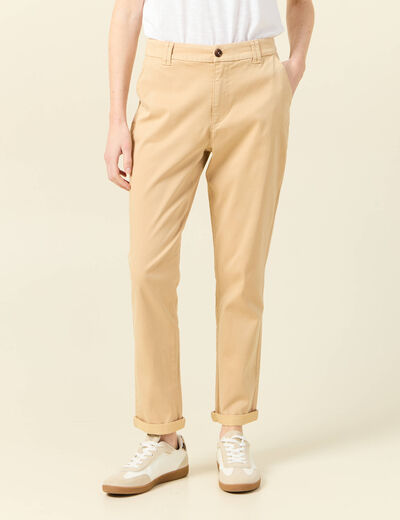 Pantalon chino cigarette beige femme