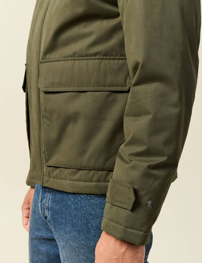 Parka droite courte &agrave; capuche vert kaki homme