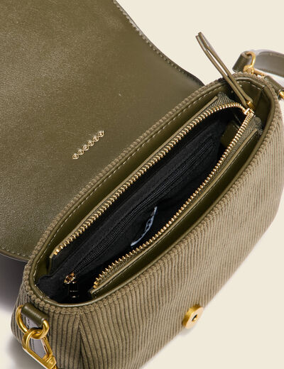 Sac bandoulière en velours doublé vert kaki femme